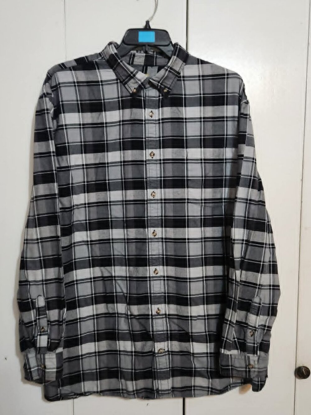 The Foundry Supply Co. Men's 3XLT Black Grey Plaid Long Sleeve Button Down Shirt